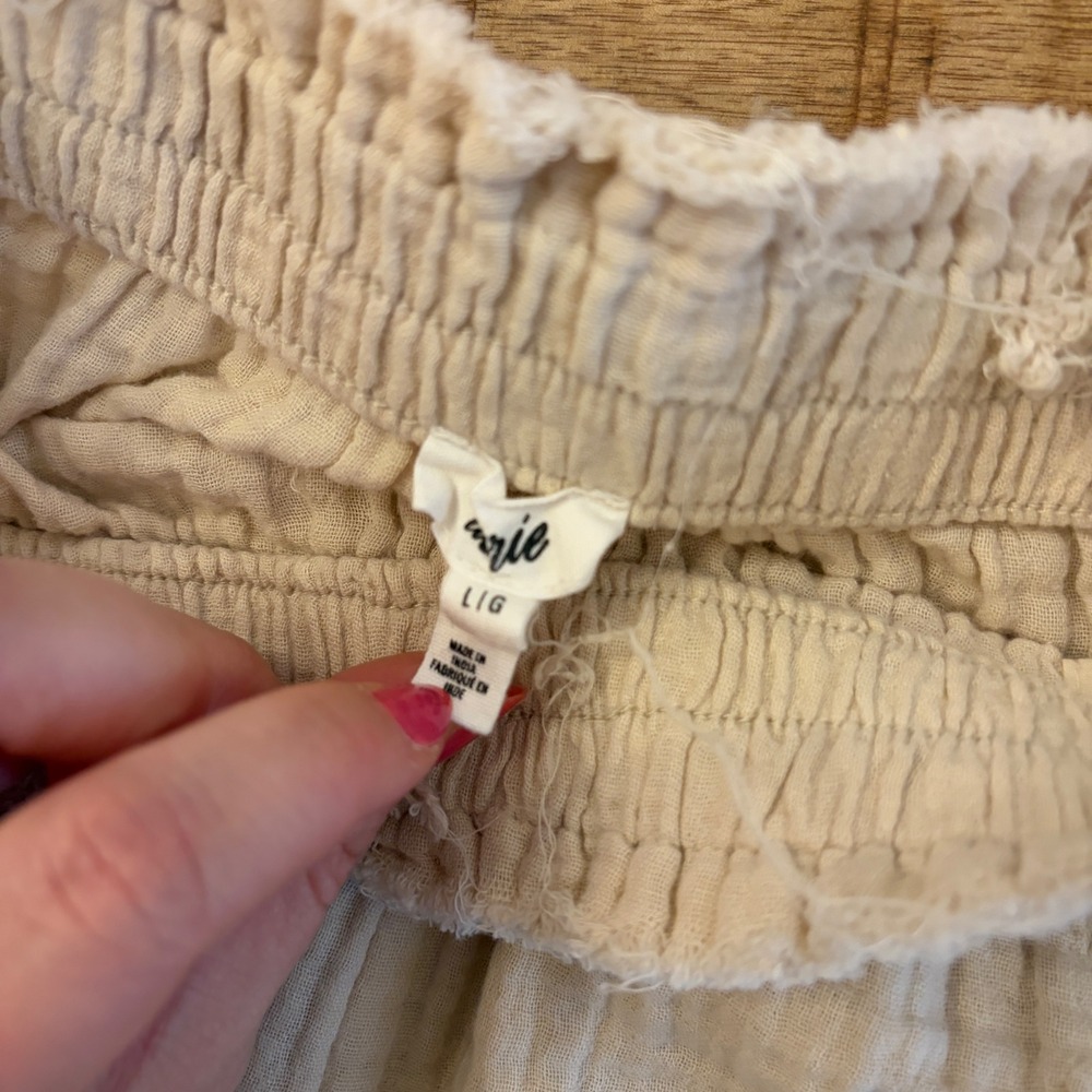 Aerie Cotton Gauze Shorts L Pull On Boho Coastal Raw Edge Beige Beach Vacation - Picture 4 of 9